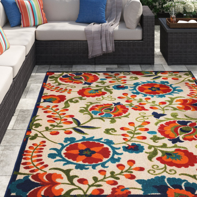 Sol 72 Outdoor™ Brickhouse Floral Ivory/Red/Green Area Rug & Reviews